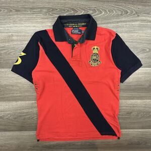 Vintage Polo Ralph Lauren Rugby Shirt Mens Medium Military Crest Pony Stripe 90s